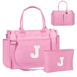 Freesya Monogrammed Gifts for Daughter Granddaughter, Initial Canvas Tote Bag for Women Girls, Graduation Gifts Idea, College Essentials, Laptop Tote Purse with Adjustable Strap, Zipper Shoulder Bag