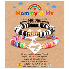 GBTBYS Mommy and Me Bracelet 2 Pcs Dinosaur Heart Bracelets Mother Mom Son Matching Wish Bracelets Set for Mom Son Jewelry Gift Pink Black