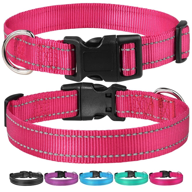 Reflective Dog Collar with Buckle Adjustable Safety Nylon Collars for