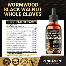 Penhoment 11in1 2100mg Black Walnut Wormwood Cloves Tinture, Oregano & 7 More - Wormwood Liquid Drops -Pineapple Flavor - 2 FL OZ - 60 Days Supply