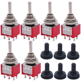 Twidec/6Pcs Mini Momentary Toggle Switch DPDT 3 Position 6 Pins (0N)-Off-(ON) Miniature Toggle Switch AC 5A/125V 2A/250V Car Boat Switches with Waterproof Cap MTS-223-MZ
