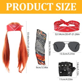 Jisrcha New Year's Eve Costume Accessories, Pack of 5 Rocker Outfit Men, 70s 80s Costume Okuhila Wig Men, Hippie Costume Men, Disco Sunglasses Mullet Wig for Role Play (B)