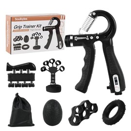 Ejercitador de mano 6 en 1 Fortalecedor de dedos y agarre con pelota, Hand gripper Finger exerciser Ejercicio de antebrazo Entrenador de fuerza para d