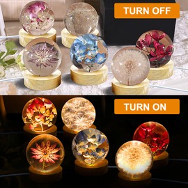 Voaesdk 4 inch Large Sphere Round Light Resin Mold,LED Silicone Resina Mould with 1Pcs USB Powered Wooden Lighted Base Stand for DIY Table Crafts Party Wedding Desktop Lamp Home Decor