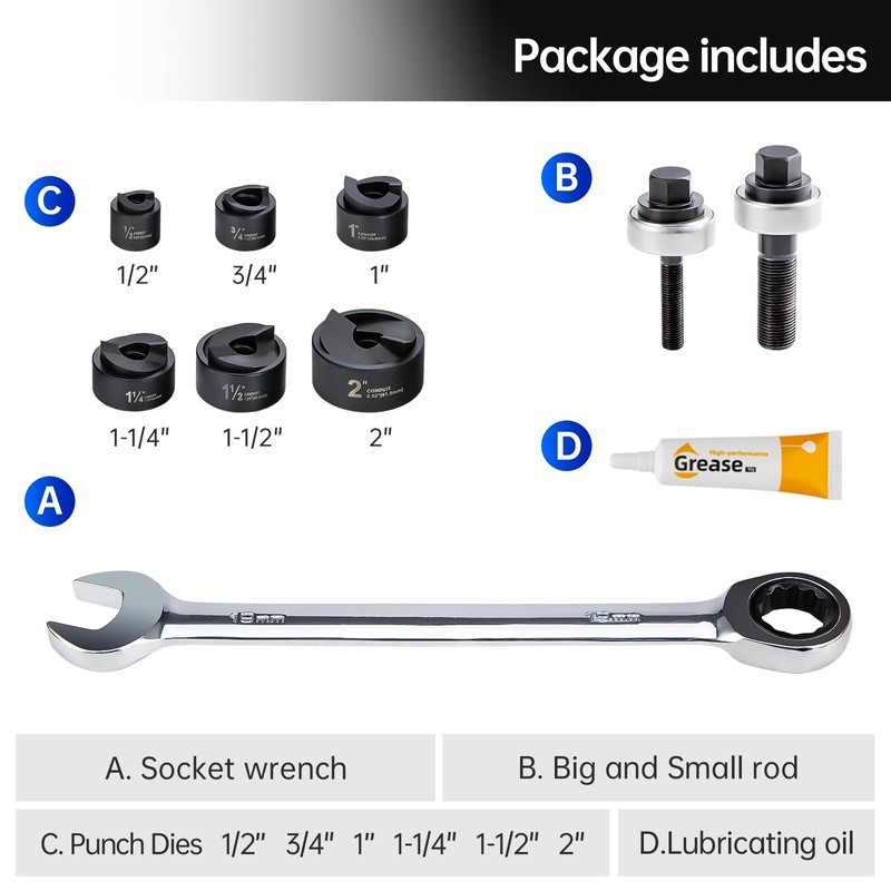 IBOSAD Manual Knockout Hole Punch Driver Kit 1/2 to 2