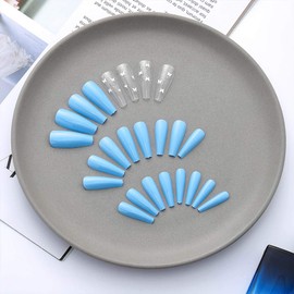 Handcess Sarg Ballerina Drücken Sie auf die Nägel Lang Glänzend Blau Falsche Nägel Schmetterling Acryl Kunst Vollständige Abdeckung Gefälschte Nägel für Frauen und Mädchen (24Pcs)