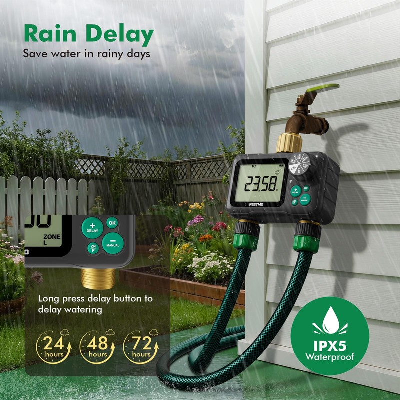 RESTMO Remote Control Brass Sprinkler Timer for Outdoor Hose Faucet