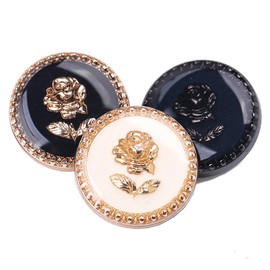 5pcs Vintage Round Retro Gold Metal Rose Flower Pattern Buttons for Clothes Coats Decoration (White Gold, 25mm)