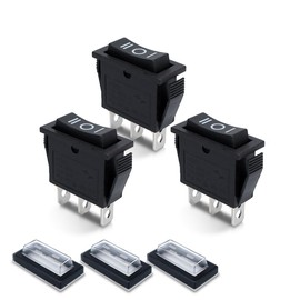 Innfeeltech 3 Pcs Mini Rocker Switch Black KCD3-101 3 Pin 3 Position Toggle Switch with 3 Waterproof Caps ON-OFF-ON
