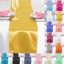 Time to Sparkle 10 Pack Satin Table Runners 12"x108"inch Chair Sashes Swags Wedding Party Table Decoration - Gold