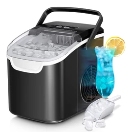 Countertop Ice Maker Machine, 8 Ice Cubes in 6 mins, 26lb/Day Ice with 2 Sizes- Portable Mini, Energy Saving & Basket/Scoop for Home/Party/Travel/Camping/Bar,Black