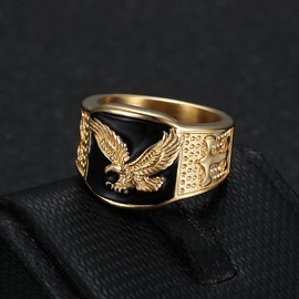 MayiaHey Eagle Ring, Flying Eagle Ring for Men, American Bald Eagle Ring Norse Viking Eagle Animal Ring Hawk Eagle Jewelry, Celtic Eagle Ring Hip Hop Eagle Band Ring Punk Eagle Ring for Boys