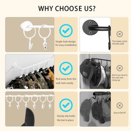 Hat Rack Wall Cap Organizer - Baseball Hat Racks Display Holder with 40 Hooks - Modern Metal Black Hats Storage Wall Mounted Caps Hanger Set of 4 for Closet Door Bedroom Entryway Laundry(White)