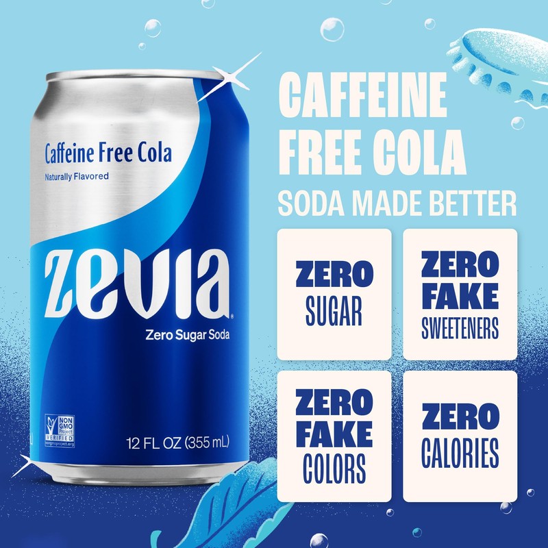 Zevia Zero Sugar Soda, Caffeine Free Cola, 12 oz Cans