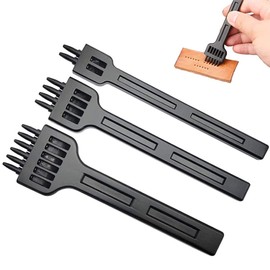 Pack of 3 Hole Punch Punching Tool, Leather Hole Punch Tools, Leather Chisel, Professional DIY & Craft Metal 2/4/6 Prong Leather Craft Tooth Punch Tool for Belt, Leather, Bracelet, Card (5 mm)
