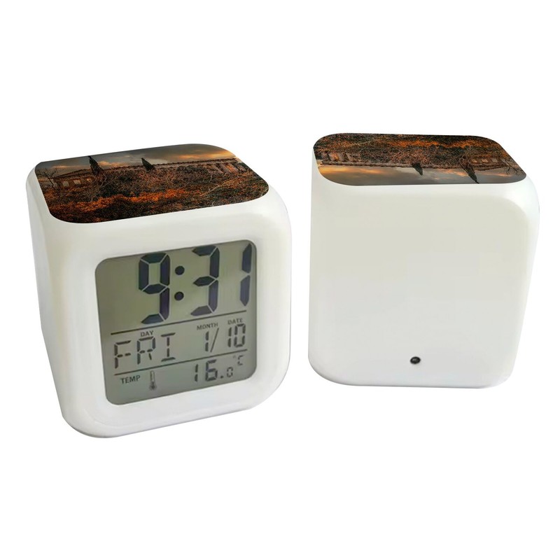 Fabulous White Illuminated Cube Alarm Clock - Sunrise on Parthenon
