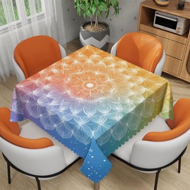 XYSCSJ Mandala Tablecloth 60x60 Inch Square Rainbow Gradient Boho Mandala Tablecloths Polyester Table Cloth for Holiday Parties Kitchen Dining Indoor Outdoor