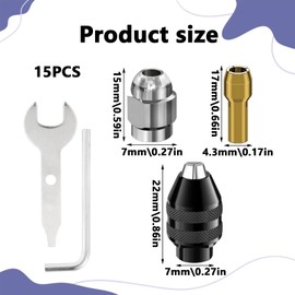 Multi Chuck Set for Rotary Tools,15 PCS Collet Chuck 4486 Chuck Set,Collet Nut Kit,Brass Collet Set,0.8-3.2mm Keyless Drill Chuck Rotary Tool Accessories Compatible with Dremel 3000 4000 7700 8200(M7)