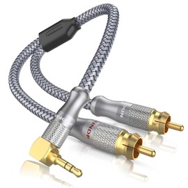 SOUNDFAM RCA to 90 Degree 3.5mm Cable Right Angle AUX to RCA Stereo Y Splitter for Smartphones, MP3, Tablets, Speakers -Grey(6ft/2M)