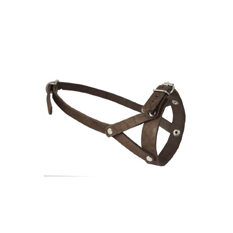 Adjustable Leather Loop Bite Bark Control Easy Fit Muzzle Brown.