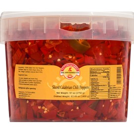 TUTTOCALABRIA Sliced Calabrian Chili Peppers in Oil, Bulk Foodservice Tub, 97 oz, chopped, rounds, Topping, All Natural, Non-GMO, Product of Italy