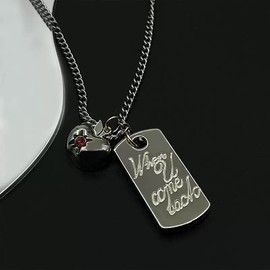 Anime-Inspired Zinc Alloy Square Pendant & Apple Charm Necklace - Engraved "When U Com Back" Message for 2D Fans, caleb necklace, Reunion Gift Jewelry，love and deepspace caleb,love and deepspace merch,cosplay accessory for women