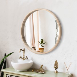 LYYYXGYP Round Wood Mirror 30 Inch for Wall Decor Farmhouse Wall Mirror Living Room Wooden Framed Circle Mirror Circular Vanity Mirror for Bathroom Bedroom