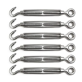 POFET 6 Piece Turnbuckle Wire Tensioner M6 Stainless Steel Turnbuckle Tensioner Adjustable Turnbuckle Hook and Eye Set for Heavy Duty