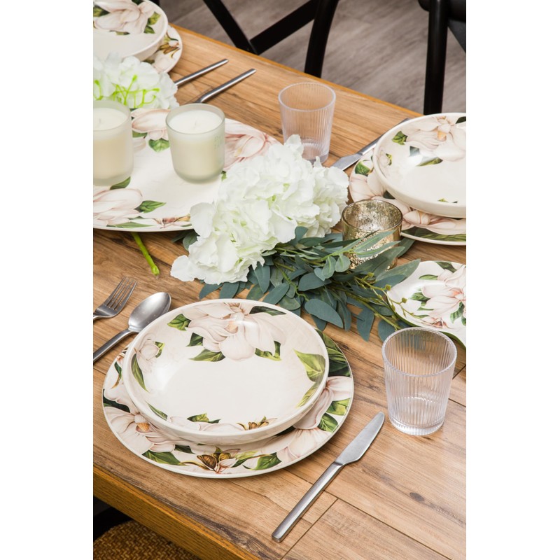 Bico Magnolia Floral Ceramic 35oz Dinner Bowls, Set of 4,