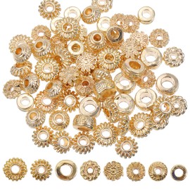 Tyqour 80 Pcs Gold Spacer Beads for Jewelry Making Bracelet Necklace Crafts Zinc Alloy Loose Beads with 8 Styles for DIY