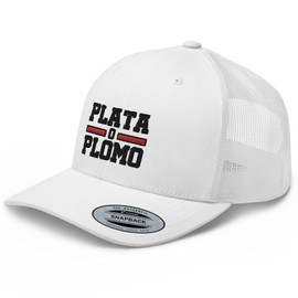 RIVEMUG NG Plata o Plomo Plablo Escobar Curved Bill Trucker Hat Mid Crown Adjustable Narco Cap White