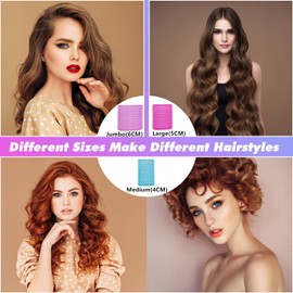 Hair Rollers with Makeup Carrying Case 34PCS, FISHOAKY 18 Self Grip Velcro Hair Rollers with 12 Clips, 2 Rat Tail Comb, 1 Braid Device, Self Grip Hair Curlers for Bangs, Long, Medium, Curly Hair(Pink Makeup Bag)