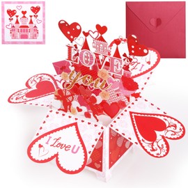 Bighan Pop Up Happy Valentine's Day Card, 3D Valentine's Day Pop Up Greeting Boxed Cards Anniversary Pop Up Cards for Men and Women Family, B
