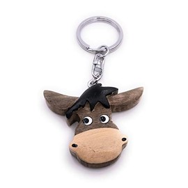 H-Customs Donkey Head Horse Wood Noble Handmade Keychain Pendant