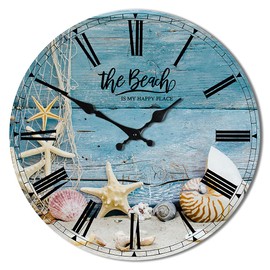 Sac Smarten Arts Funny Beach Bathroom Decor Silent Wall Clock, 12 inch, Ocean Blue
