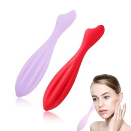 PEUTIER 2pcs Facial Massage Rollers, Silicone Facial Roller Facial Massage Tool Shapes Body & Face Curves Face Massage Stick for Women Body Face (Rose Red, Purple)