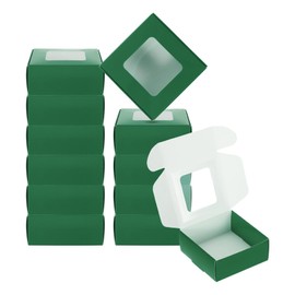 PATIKIL Papier-Seifenschachtel mit Fenster, 8,9 x 8,9 x 3,8 cm, 30 Stück, quadratische Geschenkboxen für Geburtstag, Weihnachten, Basteln, Dunkelgrün