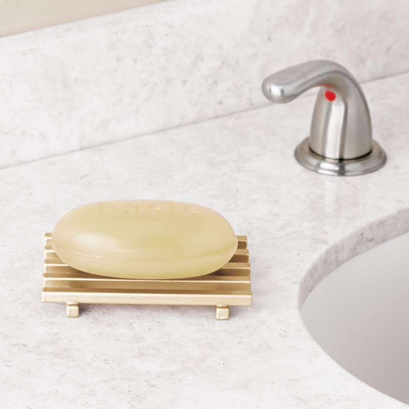 iDesign Saver Kitchen and Bathroom Bar Holder-Soft Brass Soap Dish