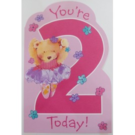You're 2 Today! Teddy Bear Ballerina Happy Second Birthday Greeting Card – Girl 2nd Second Two