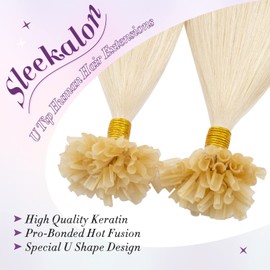 SLEEKALON U Tip Hair Extensions - Real Human Hair Pre-Bonded Keratin Hot Fusion Remy Extensions - Platinum Blonde Straight Silky, 20 Inch 100 Strands 50g #60