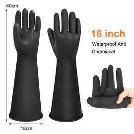 Heavy Duty Rubber Gloves Long Rubber Gloves Drain PPE Safety Gloves Waterproof Work Gloves, Resist Strong Acid, Alkali and Oil, Non-Slip, 1 Pair (16" (Pack of 1))
