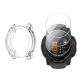 Watch Screen Protector Compatible for Garmin Instinct 3 45mm Solar Smartwatch, 9H Tempered Glass Protective Film Full Coverage and Soft TPU Protective Case (transparent)