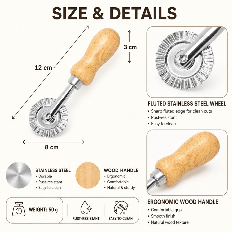 Ravioli Cutter for Pasta & Pastry – Fluted Stainless Steel