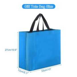 MECCANIXITY 12pcs Reusable Gift Bags, Lake Blue Tote Glossy Grocery Shopping Bag with Handles for Birthday Parties, Wedding, Christmas - 13"x10.6"x5.1"