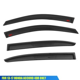 Fits 13-17 Honda Accord 4DR Window Visors Vent Rain Guard Shade w/ Red SI