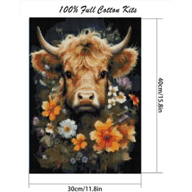 Cow Stamped Cross Stitch Kits for Adults Beginners, DIY Animals Cross Stitch Patterns Kits Printed Dimensions Needlepoint Kits,Crafts Embroidery Kits for Home Decor