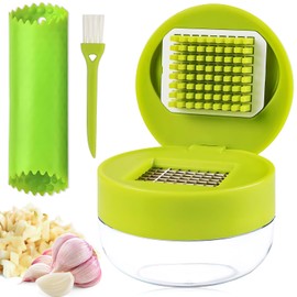 Snowtain Garlic Press Set of 3 - Mini Garlic Cutter Diameter 7 cm & Dice Cutter with 304 Stainless Steel Grid, Storage Container, BPA-Free, Dishwasher Safe - Garlic Press Manual for Garlic | In