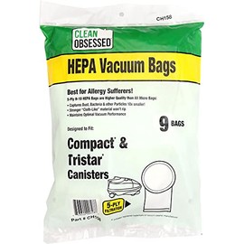 Clean Obsessed H-10 HEPA Bags for Compact & Tristar Canisters - 9 Cloth-Like HEPA Bags per package