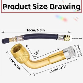 Two Flexible Stem Extenders 160mm and Two 90 Degree Brass Tire Stem Extension Adapters, Tire Valve Extension Adapters for Bicycles, Motorcycles and Cars