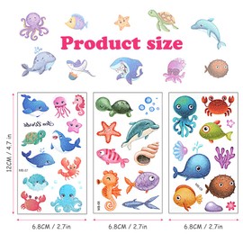 AOOWU Glitter Tattoo Set Children, 10 Sheets Ocean Glitter Tattoos Girls, Waterproof Children's Tattoo Stickers Boy, Temporary Children's Tattoos for Party Decoration Gifts Party Bags Children's